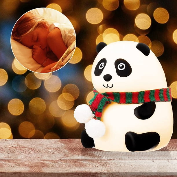 Bonita luz nocturna de panda para niños, luz nocturna de silicona para guardería Kawaii, lámpara que cambia de 7 colores para dormitorio, decoración de habitación estética, regalos de cumpleaños Ieal JAMW Sencillez