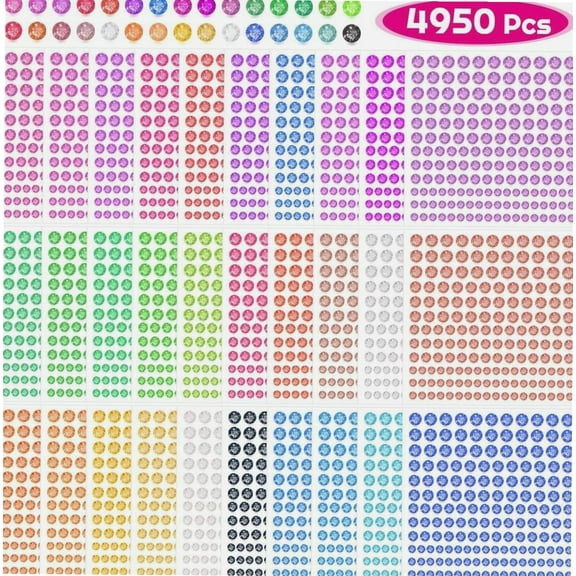 Rhinestone Stickers, 4950pcs Adhesive Stick on Gems Face Jewels Stickers Self Adhesive Rhinestones for Crafts, Makeup and Decorations (30 Colors, 4 Sizes)