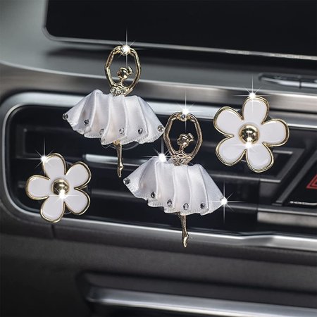 Daisy Flowers Ballet Girls Cute Car Air Fresheners Air Vent Clips Air Conditioner Outlet Clips Car Accessories Interior Aesthetic Car Decoration for Women Girls (White)