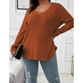 thumbnail image 4 of Women Plus Top 5XL Sweater Top Tunic Top Pullover Lady Top Long Sleeve Daily V-neck Autumn Daily Sweater Top Loungewear Striped Cogild, 4 of 5