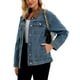 thumbnail image 4 of Abrigo de mujer INSPIRE CHIC de mezclilla con cuello de pana, mangas largas, abotonado, estilo western, chaqueta de jean, talla 2XL, gris azul, 4 of 6