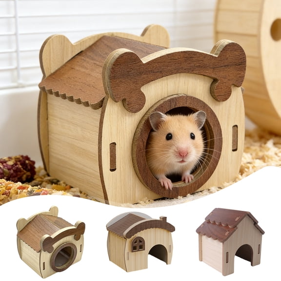 AYktou Hamster Hideout House, Hamster Wood House Hideout Castle, Breathable Small Animals Cage Guinea Pig Hideout, Pet Gerbil Hiding and Playing Guinea Pigs House for Dwarf Hamsters Mice