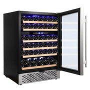 24 Inch Wine Cooler Refrigerator 51 Bottle Built-in or Freestanding Fridge with Seamless Stainless Steel & Triple-Layer Tempered Glass Door and Temperature Memory Function