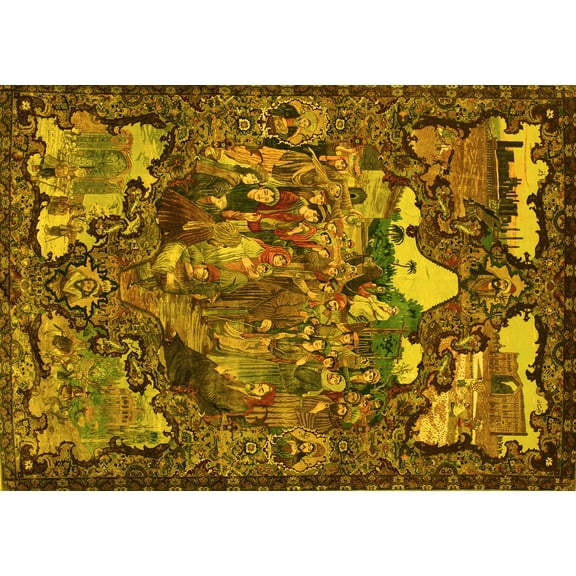 Ahgly Company Machine Washable Indoor Rectangle Animal Yellow Traditional Area Rugs, 5' x 7'