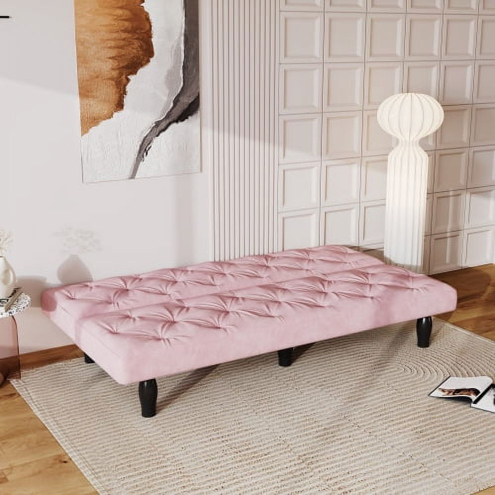 Leumius Velvet 66” x 31” x 27” Futon Wooden Legs Convertible and Reclining Upholstered Sofa, Pink