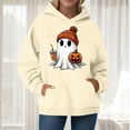 thumbnail image 2 of CAUYDY Cute Ghost Graphic Hoodies for Women Halloween Funny Spooky Hooded Sweatshirt Vintage Pullover Casual Tops(Beige,L), 2 of 6