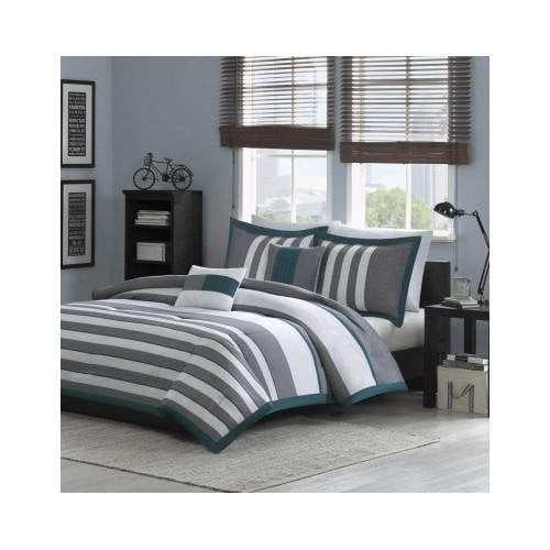 Modern Teen Twin/twin Xl Teal Grey White Stripes Comforter Bedding Set ...