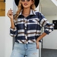 thumbnail image 2 of Chaqueta estilo camisa a cuadros XL, manga larga, hombros caídos, azul oscuro, cierre de un botón, cuello vuelto, estilo casual elegante, 2 of 6