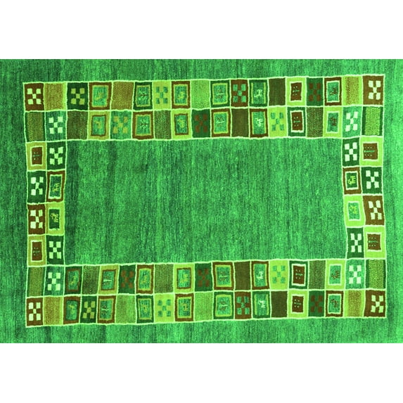Ahgly Company Indoor Rectangle Abstract Green Contemporary Area Rugs, 3' x 5'