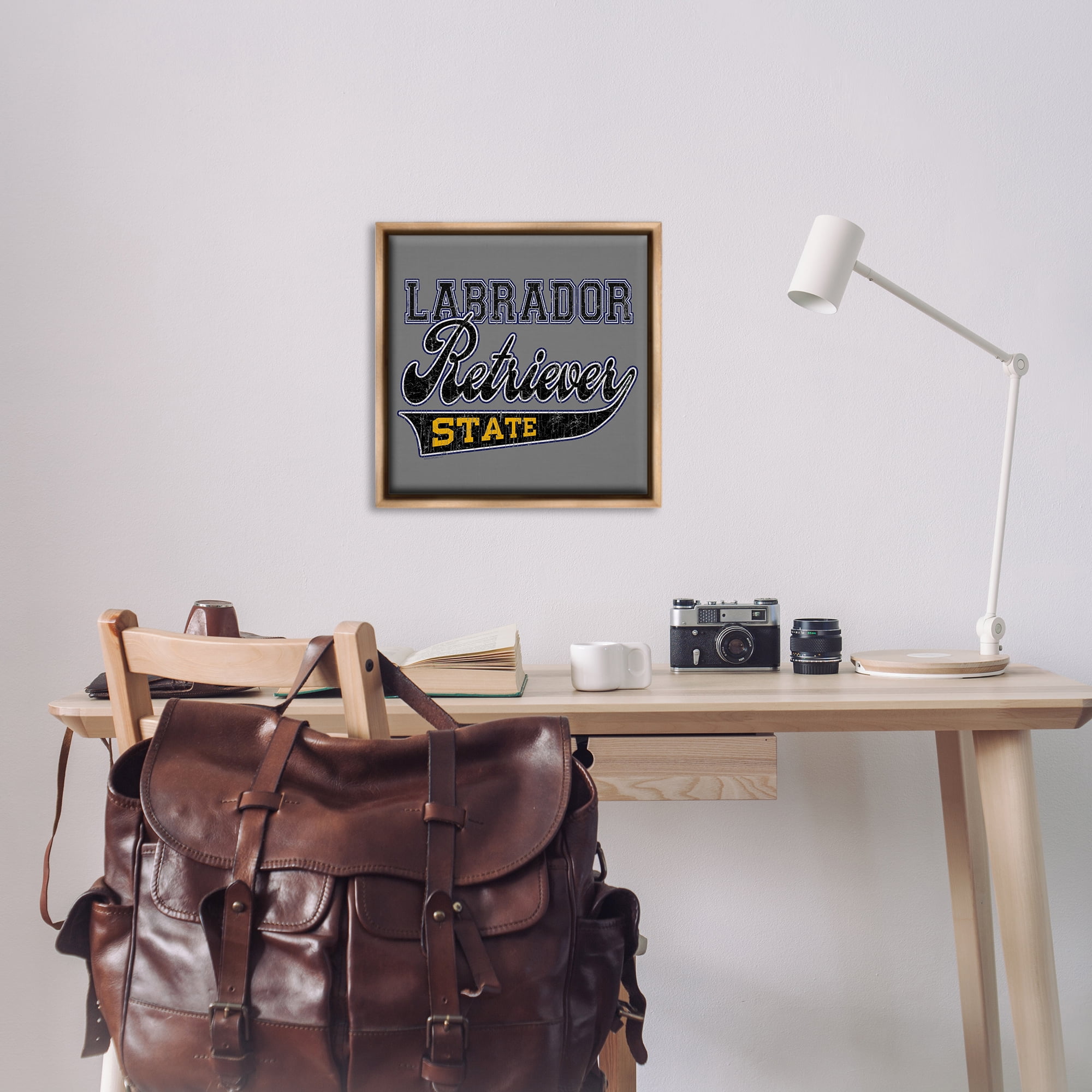 Stupell Industries Labrador Retriever State Novelty & Humor Painting Brown Floater Framed Canvas Art Print Wall Art, 25 x 25