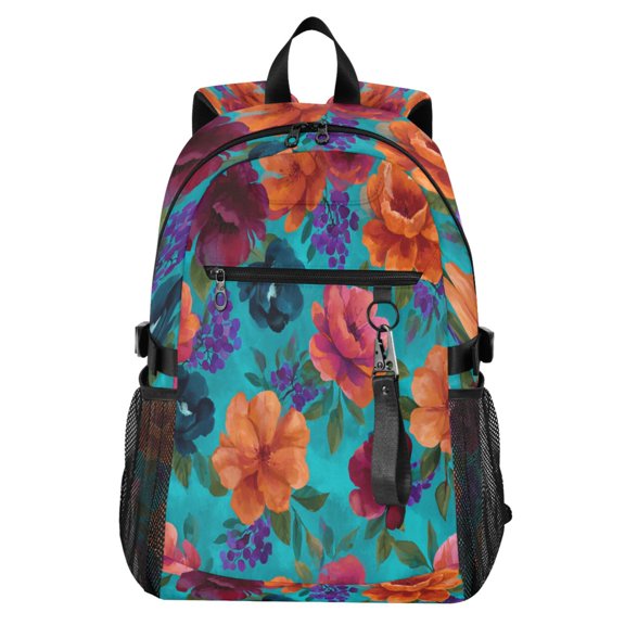 Full‑Print Casual Laptop Backpack, 20L Water‑Resistant Twill Tote Daypack with 14 Inch Computer Compartment for School Business Travel Bright Painted Florals