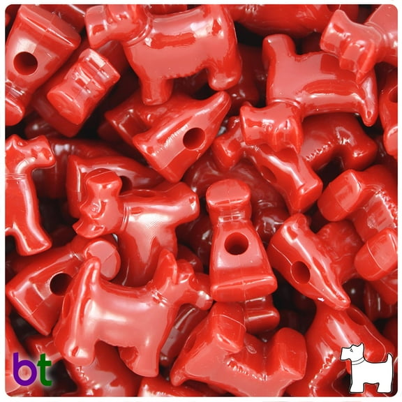 BeadTin Red Opaque 24mm Scotty Dog Pony Beads (24pcs)