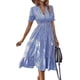 thumbnail image 4 of Vestido camisero para mujer, sin mangas, cuello en V, vestido midi a rayas, plisado, con volantes, vestido casual con botón Xishao Moderno, 4 of 6