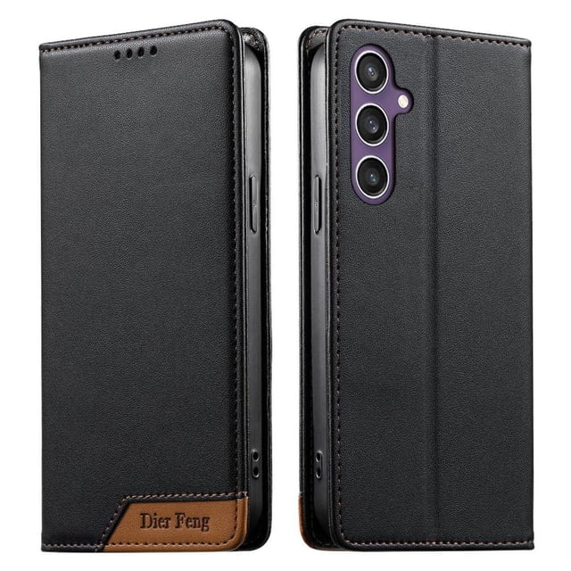 Funda Tipo Cartera de Cuero Sintético para Samsung Galaxy S24 Bloqueo RFID, con Ranuras para Tarjetas y Bolsillo para Efectivo, Cierre Magnético Fuerte Negro