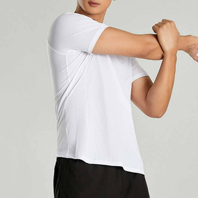 Tops para hombre, blusas y camisas de manga corta con cuello redondo para hombre, blusas casuales elásticas de color liso para correr, deportivas, de manga corta con cuello redondo, tops de poliéster