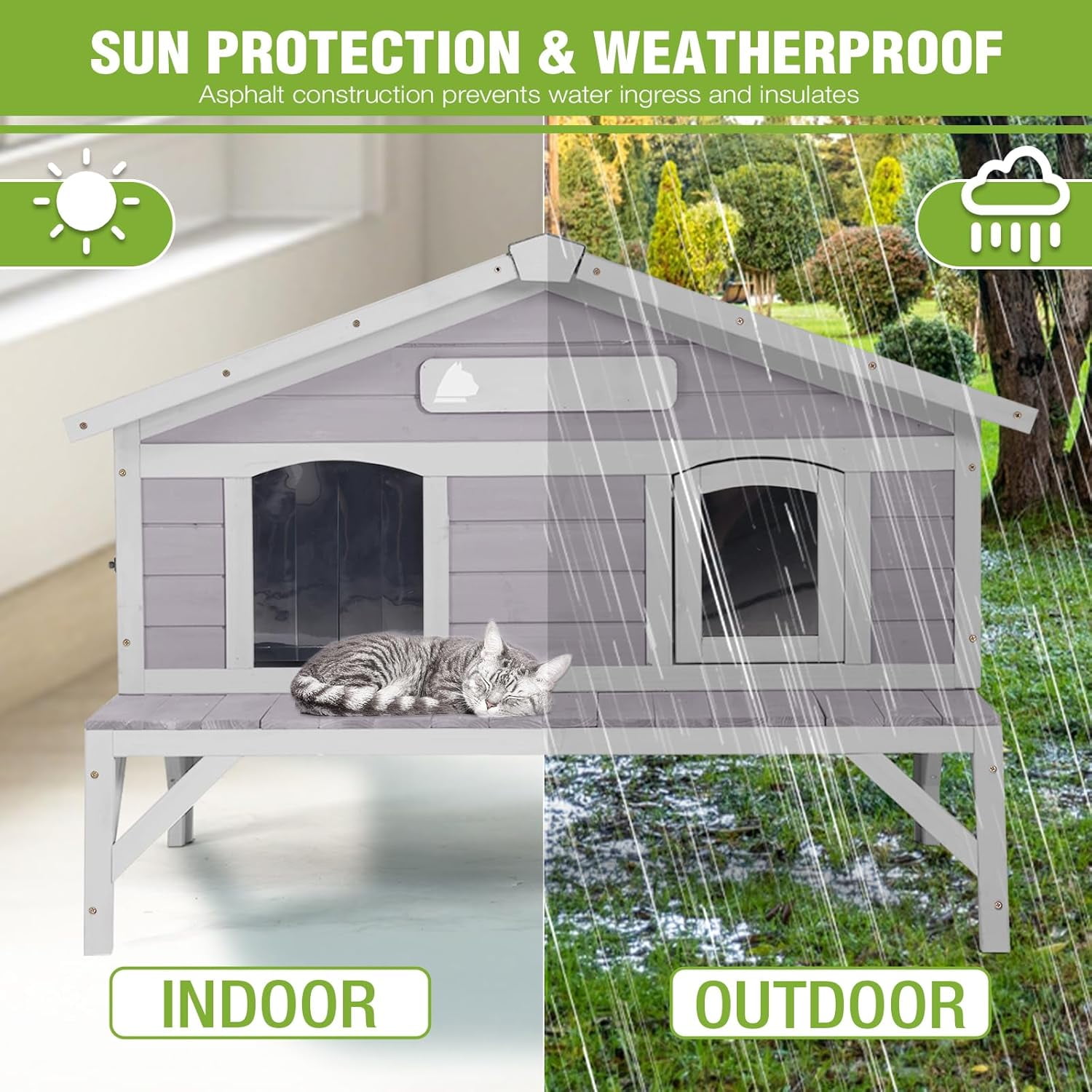 MEDEHOO Heated Cat House Large Insulated Cat House Outdoor Weatherproof Feral Cat Shelter with Heated Pad, Insulated All-Round Thermal Liner for 1-4 Cats (Winter-Ready)