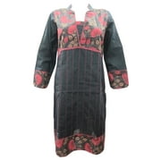 Mogul Womens Black Long Kurti Designer Tunics Floral Printed Kurta Caftan Dress