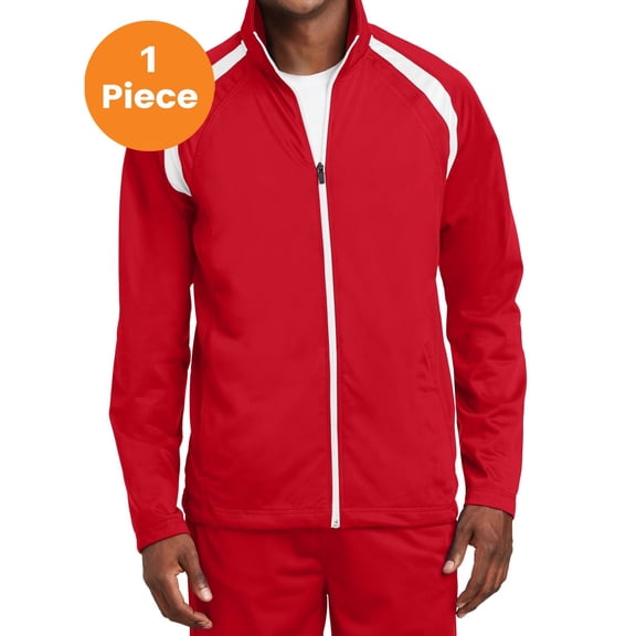 Sport-Tek JST90 Tricot Track Jacket, True Red/White, M, Mens Athletic Jackets