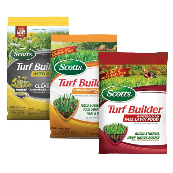 Scotts Turf Builder Weed & Feed5, SummerGuard and WinterGuard, 3 Bag Bundle, Large Lawns