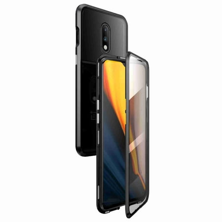 Oneplus Mobile Case Case for OnePlus 7 Cover Magnetic Adsorption Front Back Tempered Glass Unibody Design Powerful Magnets 360 Degree Protection Shockproof Metal Flip Cover, Black ()