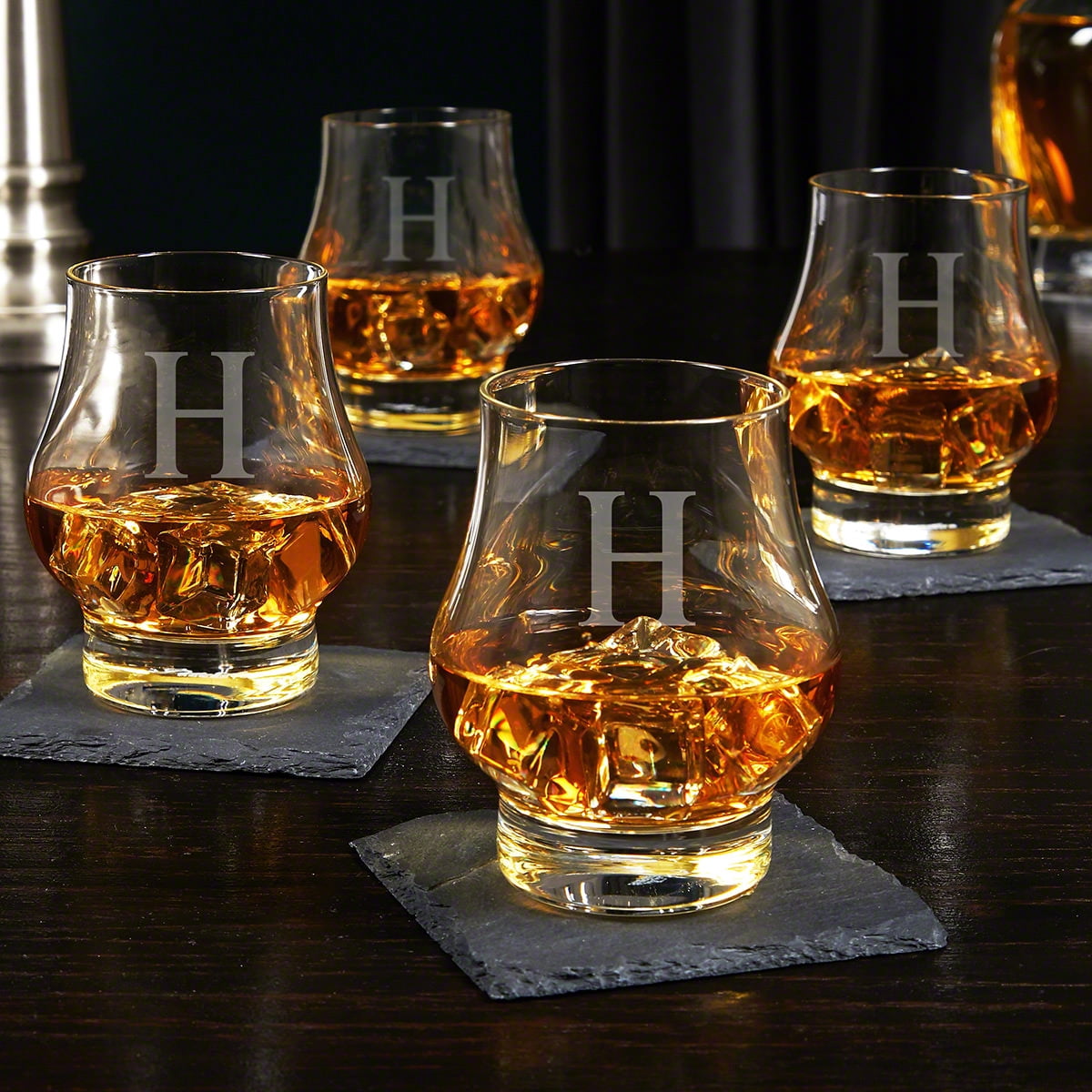 Engraved Wescott Double Whiskey Taster Glasses, Set of 4