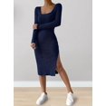 thumbnail image 4 of Women'S Autumn Dress 2 Long Sleeve Square Neck Knit Midi Beach Resort Dress Slit Slim Maxi Dress Royal Blue XL, 4 of 7