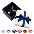 thumbnail image 1 of Paquete de 2 cajas de regalo para joyas con tapas, cajas de regalo de joyería de papel cuadradas con lazo, 7,5 x 7,5 x 3,5 cm, azul, 1 of 5