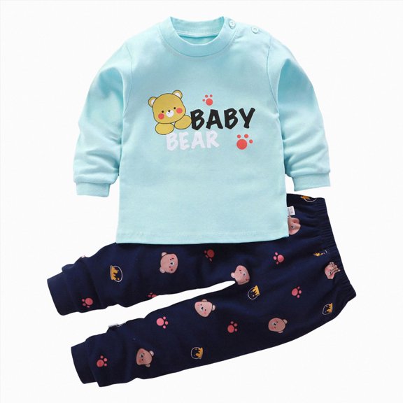 TOWED22 Toddler Boys Clothes Outfits 2Pcs Set Long Sleeve Print Round Neck Cotton T-Shirt Elastic Waist Joggers Warm Fall Winter(Sky Blue,6-7 Y)