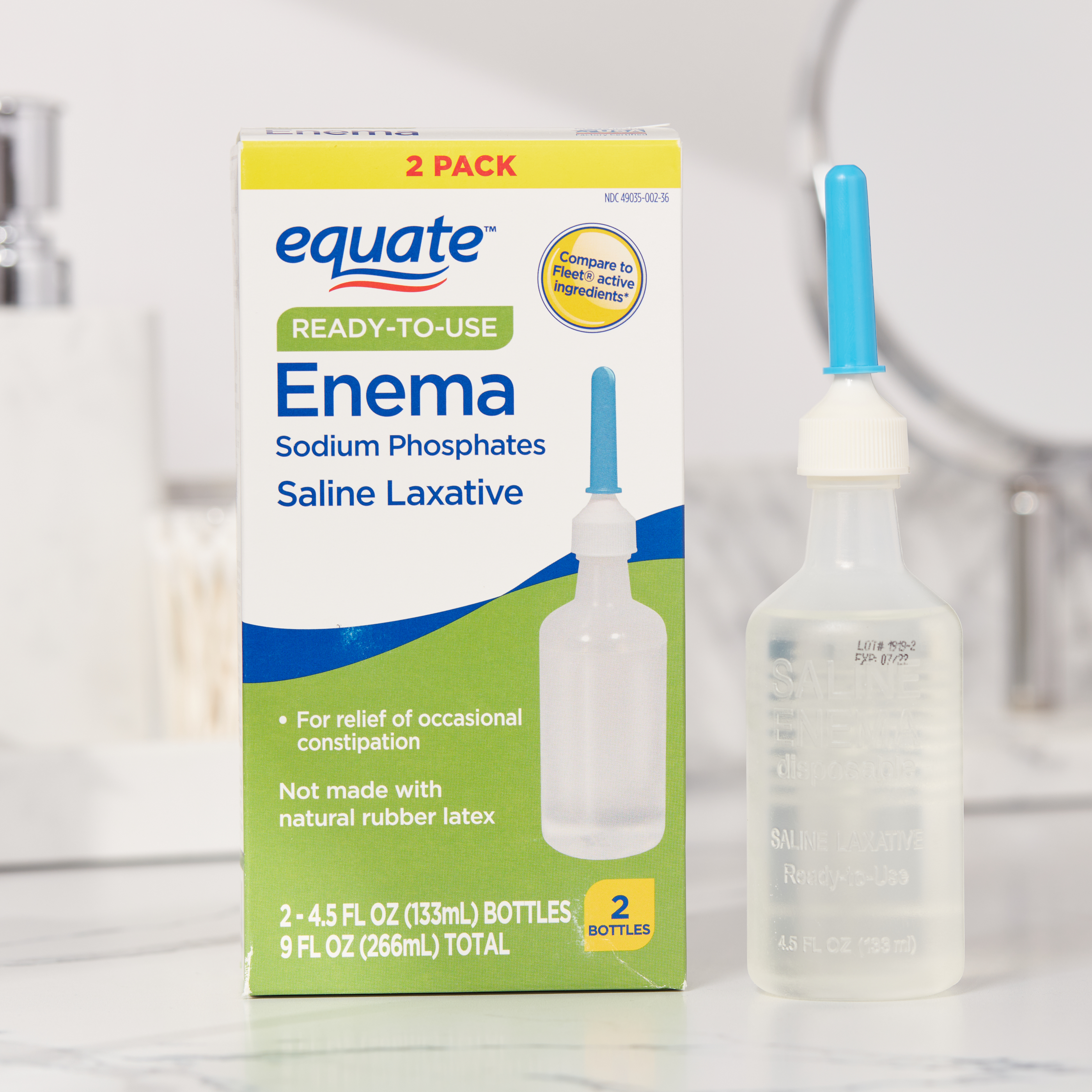 Enema laxante salino de fosfato de sodio Equate listo para usar, 9 fl oz, paquete de 2 2