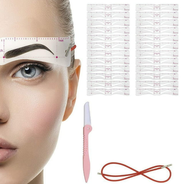 Plantilla para cejas, kit de 24 moldeadores de cejas, reutilizable con correa, maquillaje en 3 minutos, ideal para principiantes.