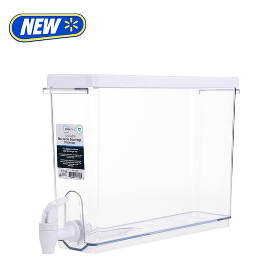 Mainstays 1.25 Gallon Drink Dispenser, Clear Beverage Container for Chilled Drinks and Refrigerator Storage