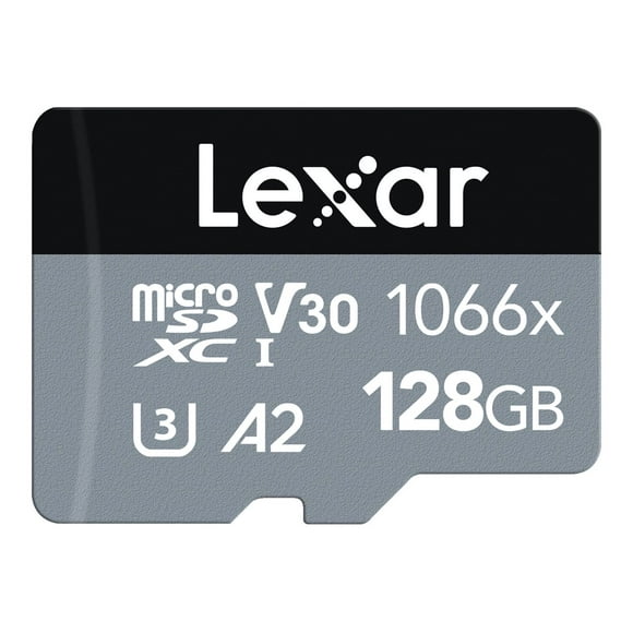 Lexar Professional SILVER series - Carte Mémoire Flash (microSDXC vers Adaptateur SD Inclus) - 128 Go - Classe A2 / Classe Vidéo V30 / UHS-I U3 / Classe10 - 1066x - microSDXC UHS-I
