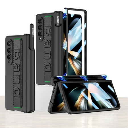 For Samsung Galaxy Z Fold 4 Full Coverage Protection Hinge Protector Case With S Pen Holder Wrist Strap Hard Case Cover
