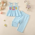 thumbnail image 6 of Baby Easter Outfit Girl Bunny Towel Embroidery Sleeveless Top with Soft Pants 2Pcs Set Toddler Girl Outfits Blue 9-12 Months, 6 of 9
