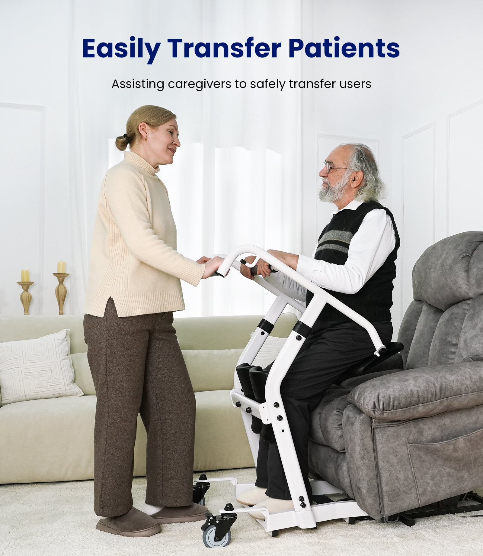 VOCIC Sit to Stand Lift with Wheels, Stand Assist Patient Transfer Device for Elderly Home Care