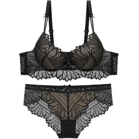

Wiueurtly Fashionable Lace Women Small Chest Lace Embroidered Steel Underwear Suit Medium Bra