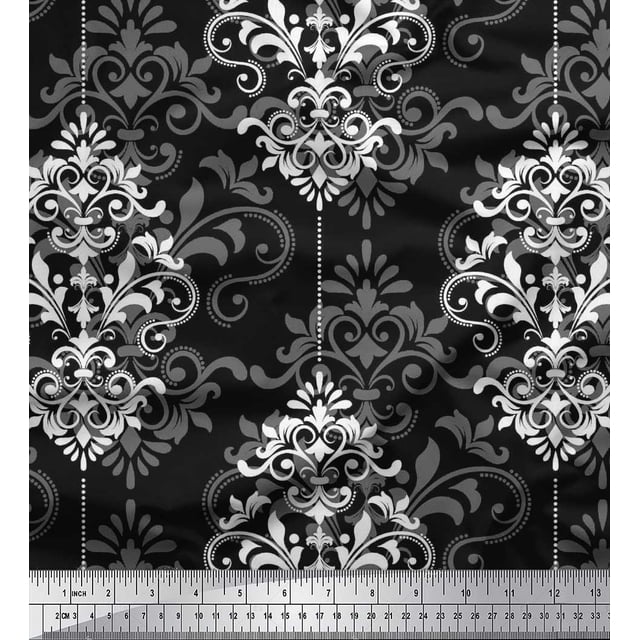 Soimoi Rayon Crepe Fabric Filigree Damask Fabric Prints by Yard 46 Inch Wide