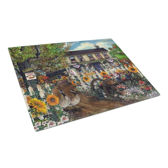 Caroline's Treasures Sunflowers and The Old Country Store Glass Cutting Board Large