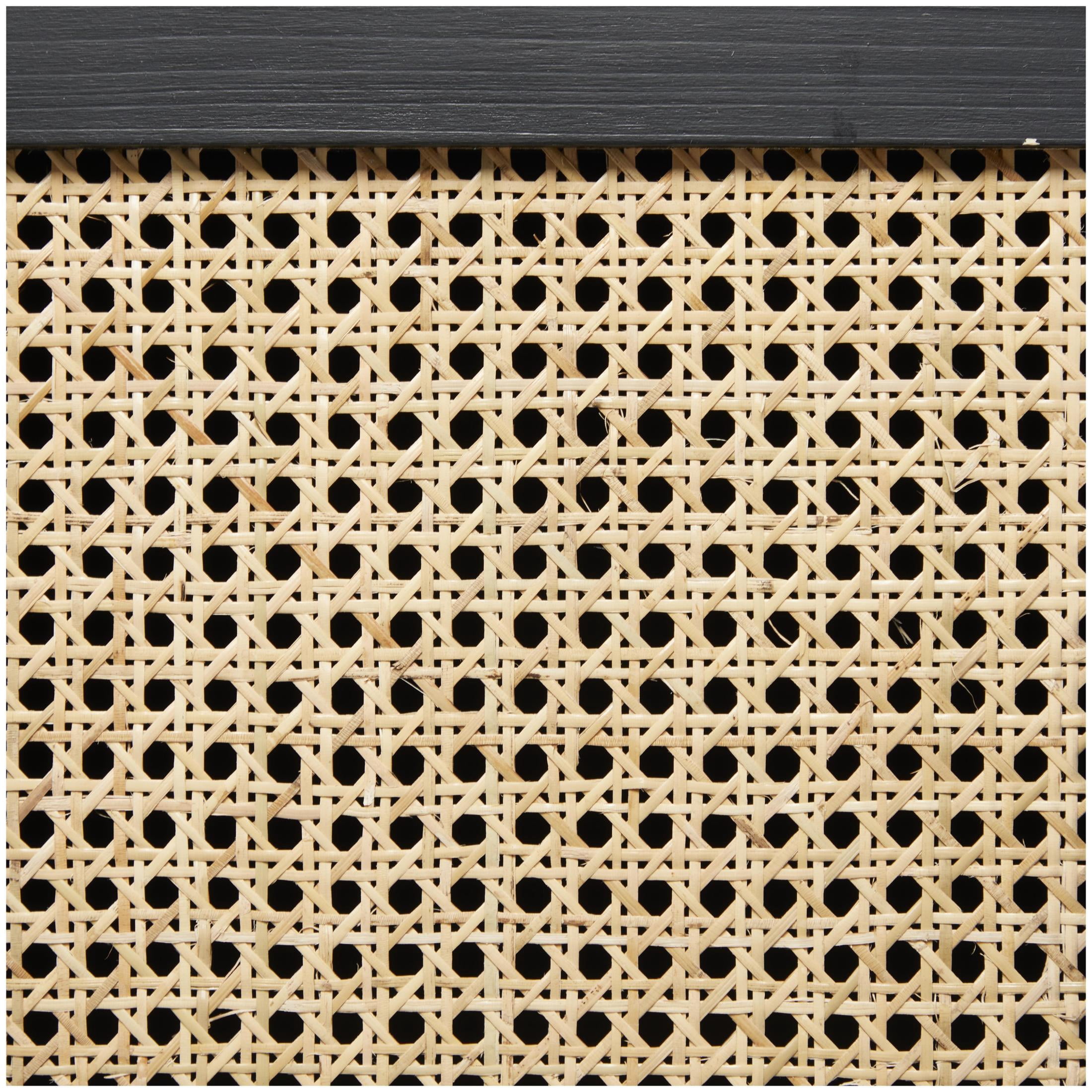 DecMode 36" x 36" Black Wood 2 Door Cabinet with Beige Rattan Doors and Gold Handles, 1-Piece