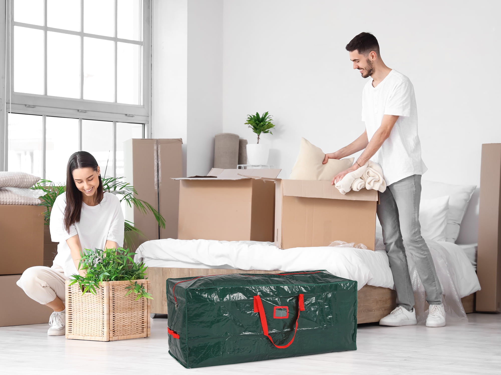 Unique Bargains Foldable Moving Storage Bags for Closet Organizers Green Red 48x19.5x15in