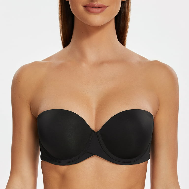MELENECA Women's Stay Put Padded Cup with Lift Underwire Push Up Strapless  Bras Black 38E