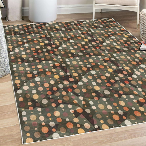 Abstract Decorative Rug, Colorful Circular Large Polka Dots Bubble Happy Hipster Fun Print, Quality Carpet for Bedroom Dorm and Living Room, 6 Sizes, Taupe Peach, by Ambesonne