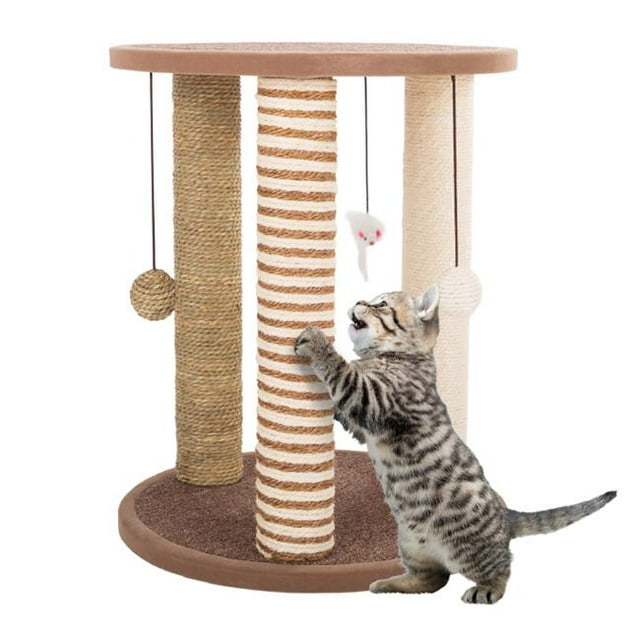 Petmaker M320267 Cat Scratching Posts Adult Cat & Kitten Tree 3 Large Scratching Poles Carpeted Base Play Area & Perch, Furniture Scratch Deterrent