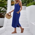 thumbnail image 6 of Tauxra Sundress for Women Summer Casual Beach Dress Solid Color Sleeveless Round Neck Loose Fit Mid Calf Length Soft Breathable Daily Wear, 6 of 9