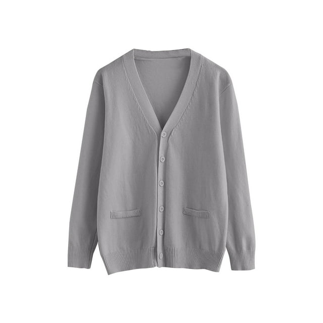 Duoif Cardigans d'Automne pour Femmes, Cardigan Uni Automne Hiver pour Femmes, Tricot Col en V Ample, Gris 1 L