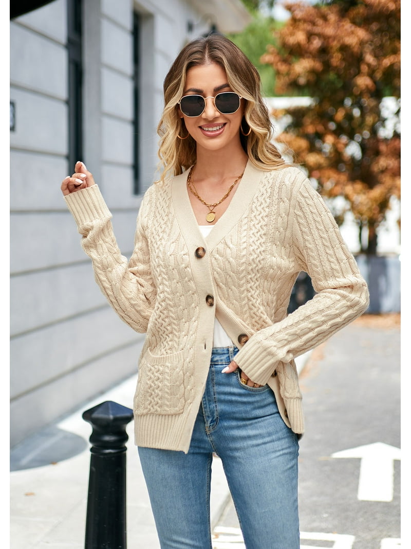 Women's Thick Warm Long Sleeve Cable Knit Sweater, Open Front