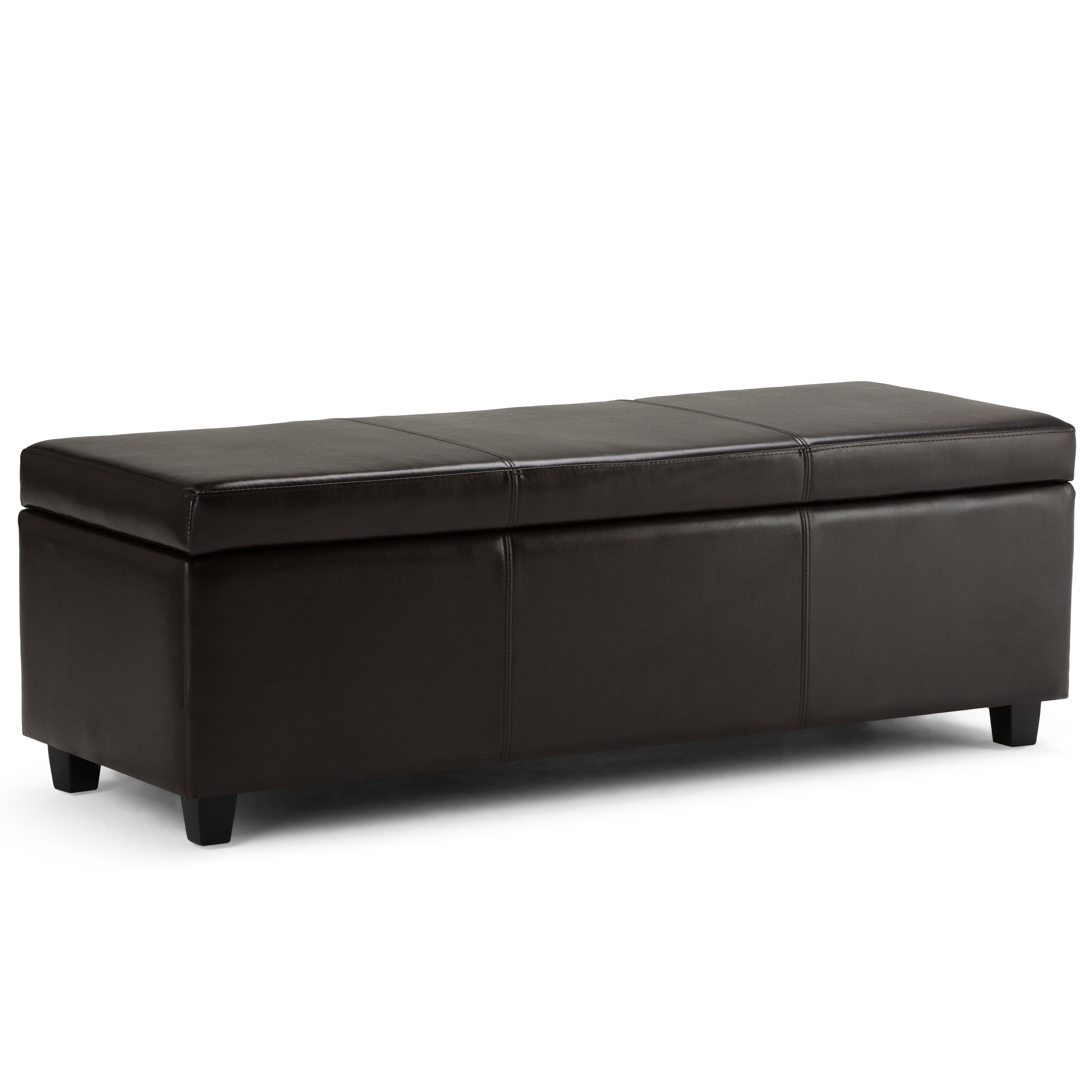 Avalon 48 inch Wide Contemporary Storage Ottoman Bench in Tanners Brown Vegan Leather
