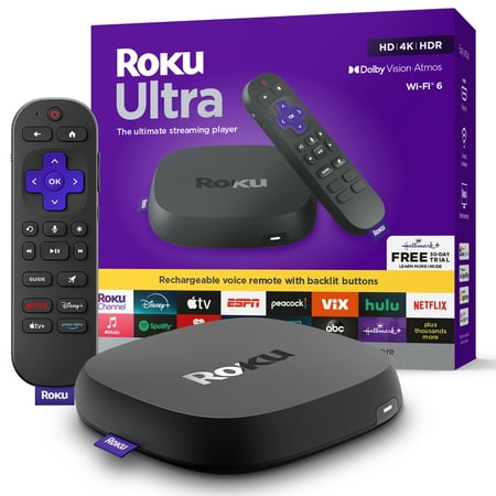 Roku Ultra 2024 | 4K/HDR10+/Dolby Vision & Atmos Streaming Device - Rechargeable Backlit Voice Remote – Free & Live TV