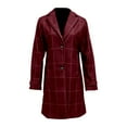 thumbnail image 5 of Women's Winter Notched Collar Plaid Wool Blend Trench Coat Plus Size Mid-Length Peacoat Color Size M, 5 of 6