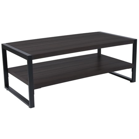 - Flash Furniture Thompson Collection Charcoal Wood Grain Finish Coffee Table with Black Metal Frame